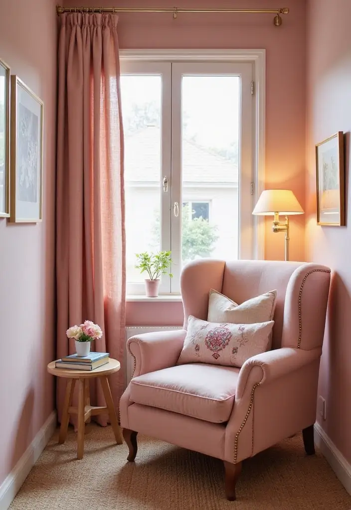 25 Pink Bedroom Ideas for Adults That Feel Romantic and Refined - 15. Cozy Reading Nook