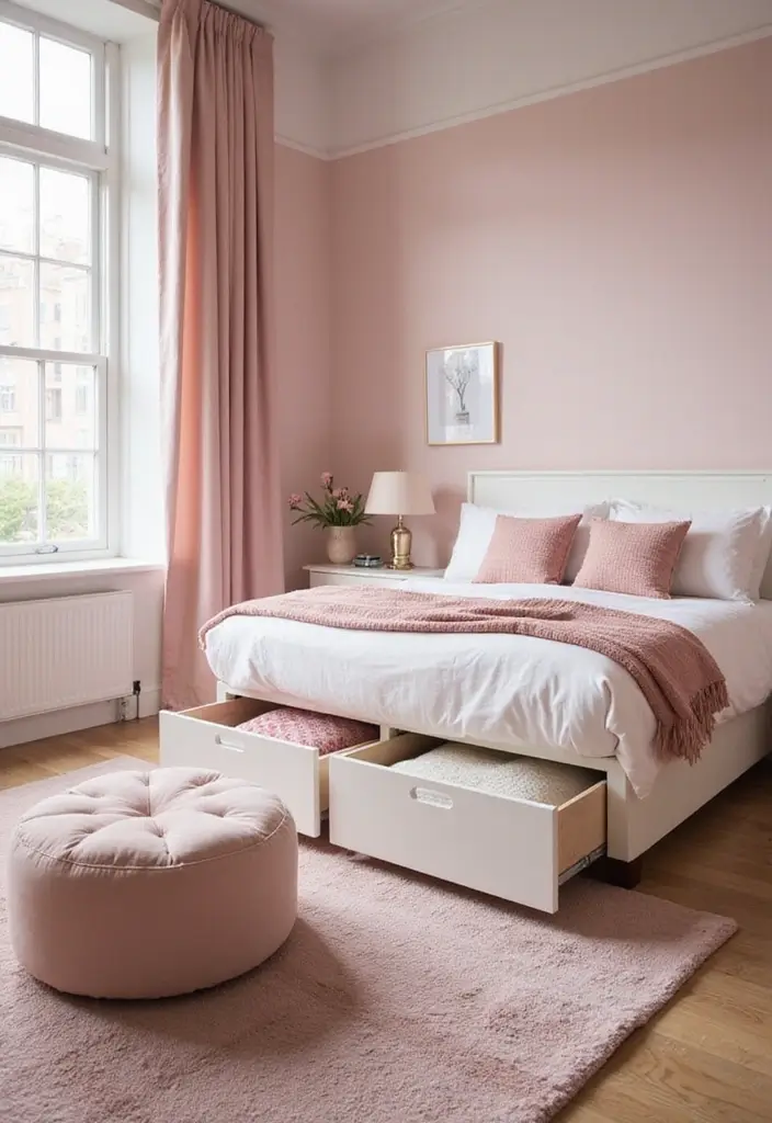 25 Pink Bedroom Ideas for Adults That Feel Romantic and Refined - 21. Functional Furniture