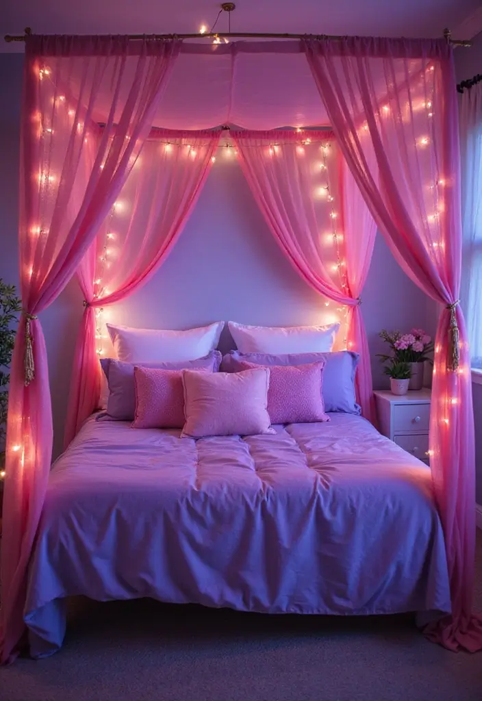 25 Pink and Purple Bedroom Ideas That Feel Fun and Dreamy - 1. Fairy-Tale Canopy Bed