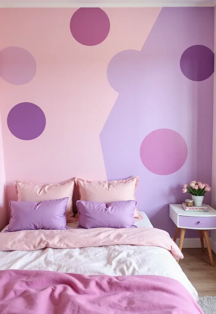 25 Pink and Purple Bedroom Ideas That Feel Fun and Dreamy - 14. Creative Wall Paint Designs