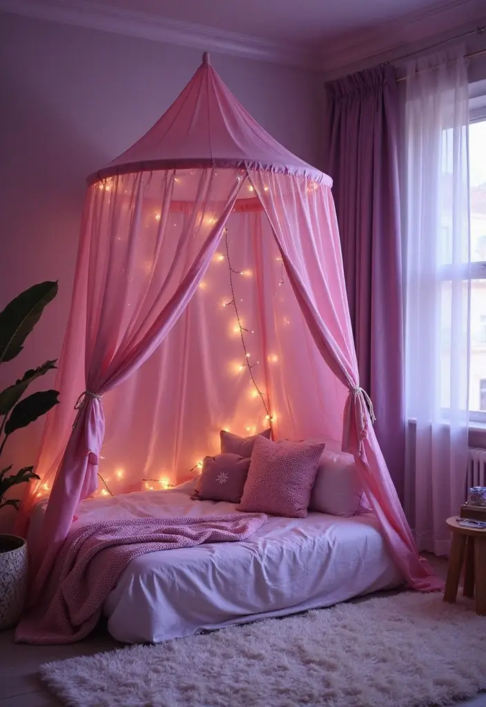 25 Pink and Purple Bedroom Ideas That Feel Fun and Dreamy - 19. Dreamy Canopy Tent