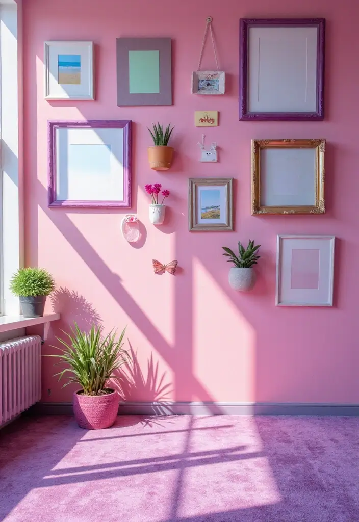 25 Pink and Purple Bedroom Ideas That Feel Fun and Dreamy - 2. Colorful Wall Art Gallery