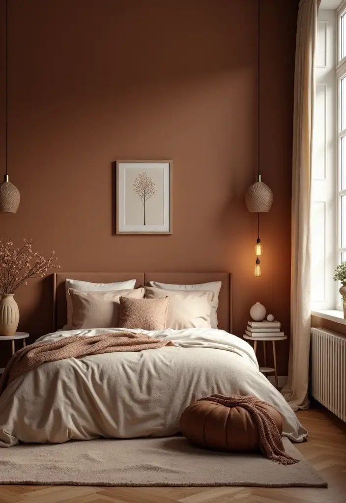 25 Room Painting Ideas Bedroom Aesthetic That Feel Calm & Trendy - 14. Cozy Cocoa Brown