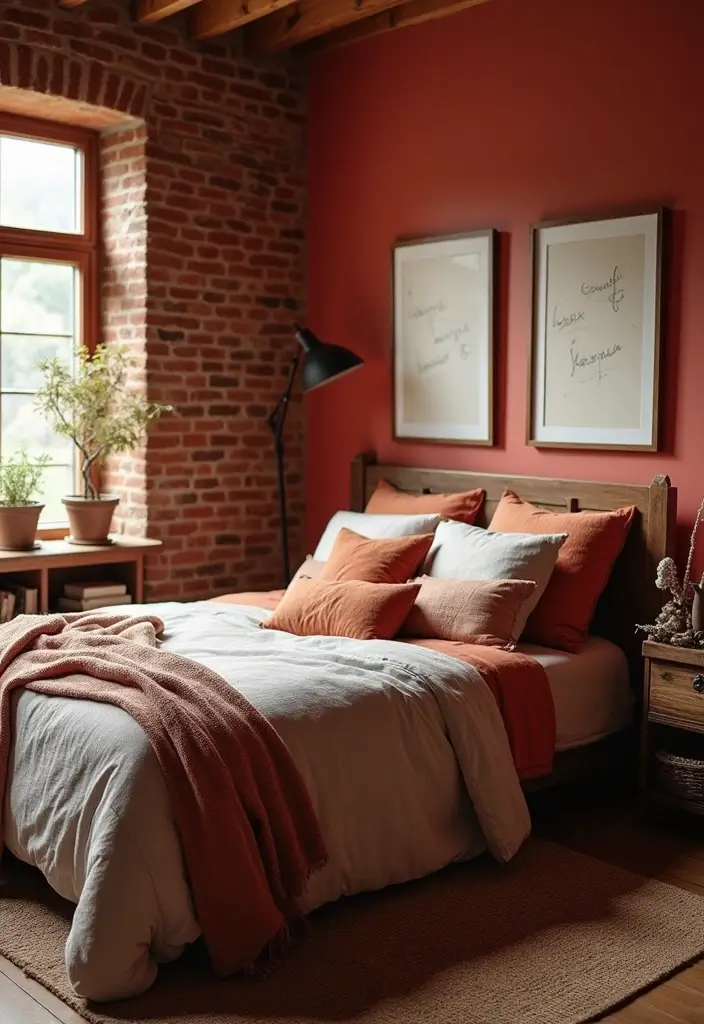 25 Room Painting Ideas Bedroom Aesthetic That Feel Calm & Trendy - 22. Cozy Brick Red