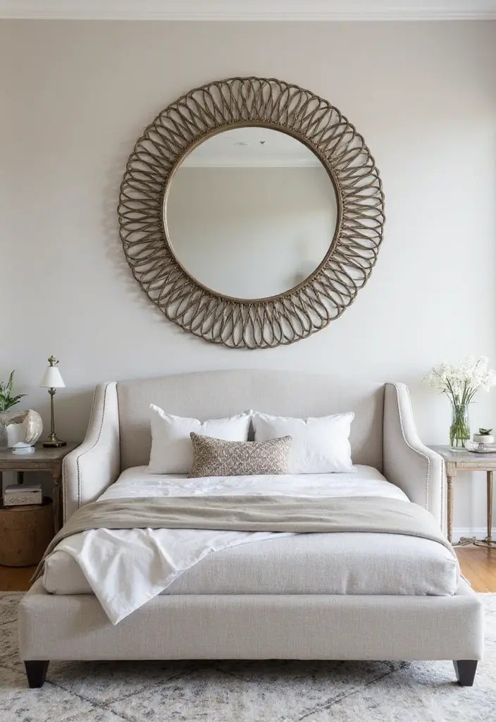25 Upholstered Beds Bedroom Ideas That Feel Luxe and Cozy - 22. Glamorous Mirrors