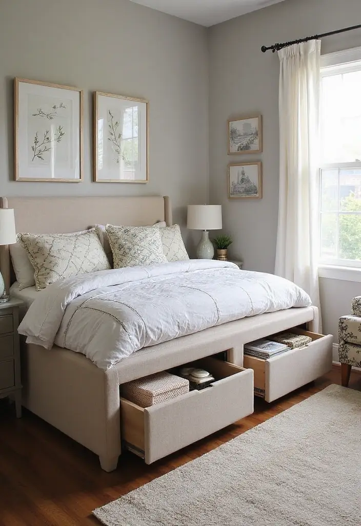 25 Upholstered Beds Bedroom Ideas That Feel Luxe and Cozy - 23. Smart Storage Solutions
