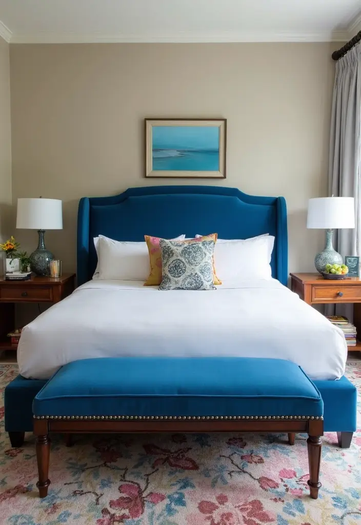 25 Upholstered Beds Bedroom Ideas That Feel Luxe and Cozy - 7. Color Pop