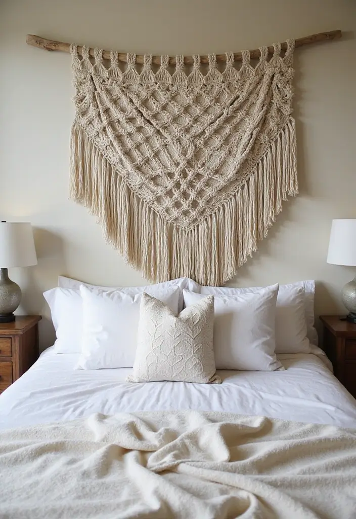 30 Bedroom Photoshoot Ideas Night That Feel Cozy & Romantic - 11. Macrame Wall Hangings
