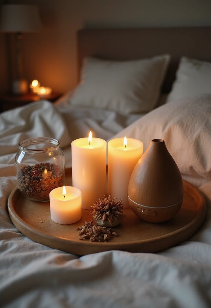 30 Bedroom Photoshoot Ideas Night That Feel Cozy & Romantic - 18. Scented Elements for Ambiance