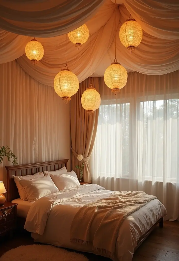 30 Bedroom Photoshoot Ideas Night That Feel Cozy & Romantic - 23. DIY Ceiling Decor