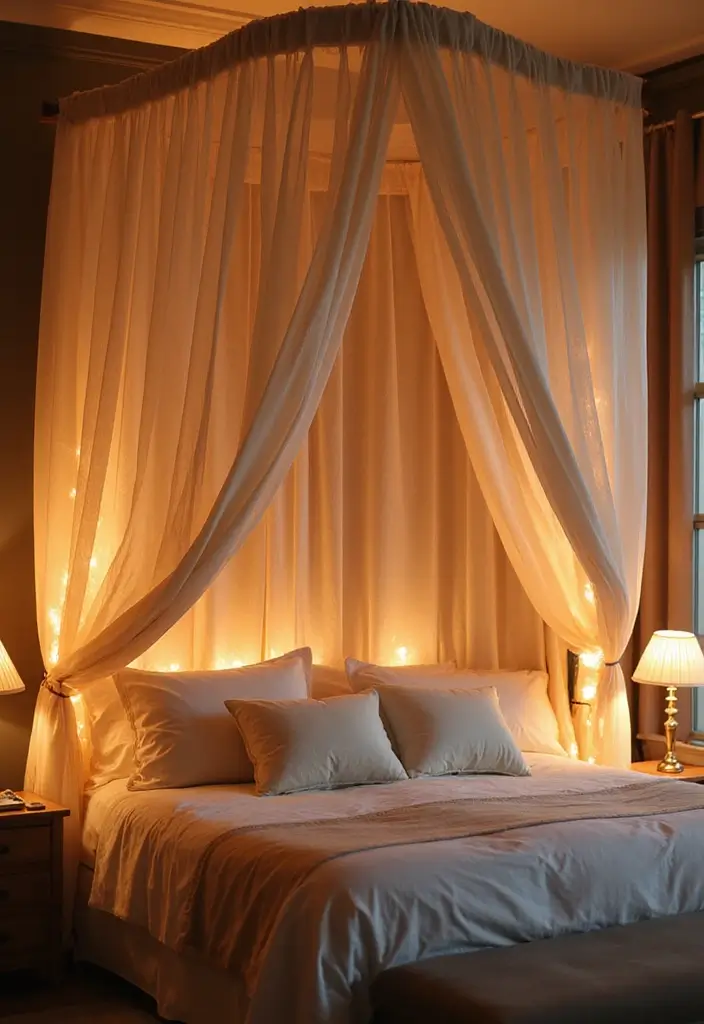 30 Bedroom Photoshoot Ideas Night That Feel Cozy & Romantic - 5. Romantic Bed Canopies