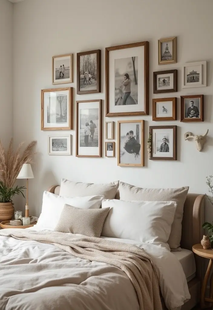 30 Bedroom Photoshoot Ideas Night That Feel Cozy & Romantic - 6. Wall Art with a Personal Touch