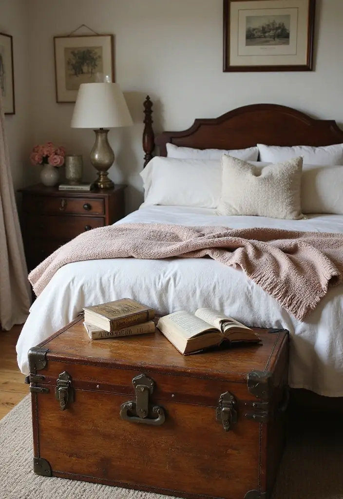 30 Bedroom Photoshoot Ideas Night That Feel Cozy & Romantic - 9. Vintage Trunks and Storage