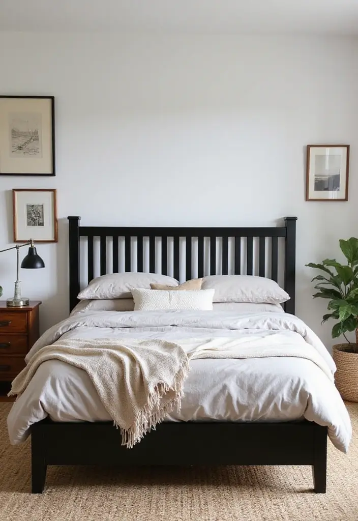 30 Black Bed Frame Bedroom Ideas That Look Strong & Stylish - 10. Chic and Simple with a Black Wood Slat Frame