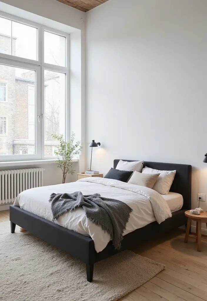 30 Black Bed Frame Bedroom Ideas That Look Strong & Stylish - 12. Scandinavian Minimalism with a Black Frame