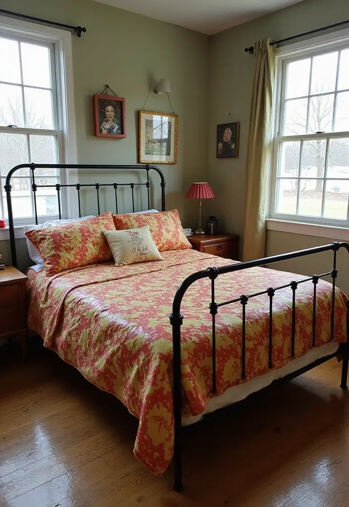 30 Black Bed Frame Bedroom Ideas That Look Strong & Stylish - 13. Retro Vibes with a Black Metal Frame