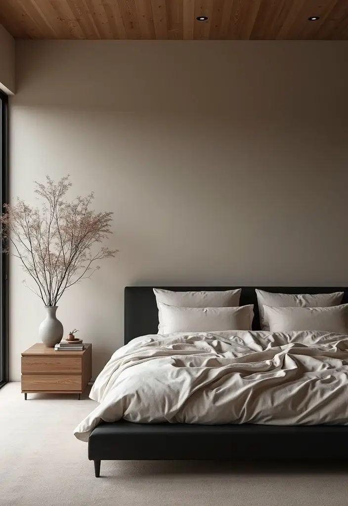 30 Black Bed Frame Bedroom Ideas That Look Strong & Stylish - 17. Zen Retreat with a Black Platform Frame