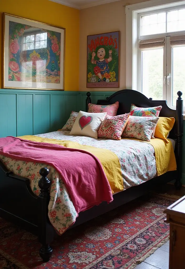 30 Black Bed Frame Bedroom Ideas That Look Strong & Stylish - 19. Black Frame with Colorful Accents