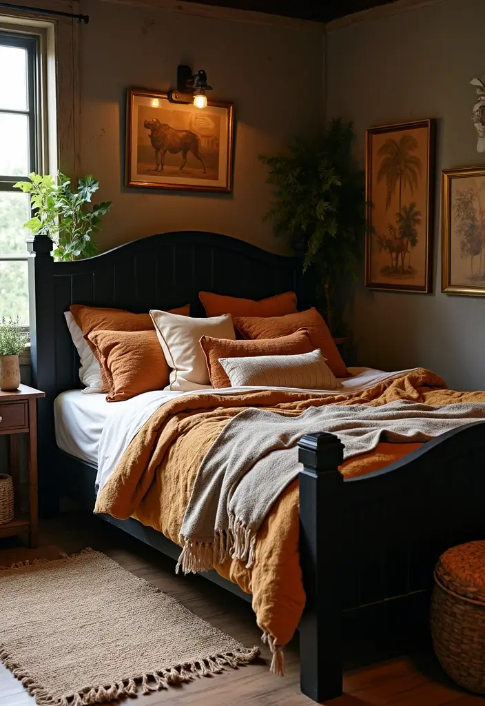 30 Black Bed Frame Bedroom Ideas That Look Strong & Stylish - 2. Rustic Charm with a Black Wood Frame