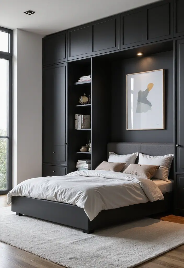 30 Black Bed Frame Bedroom Ideas That Look Strong & Stylish - 24. Stylish Storage with a Black Bed Frame