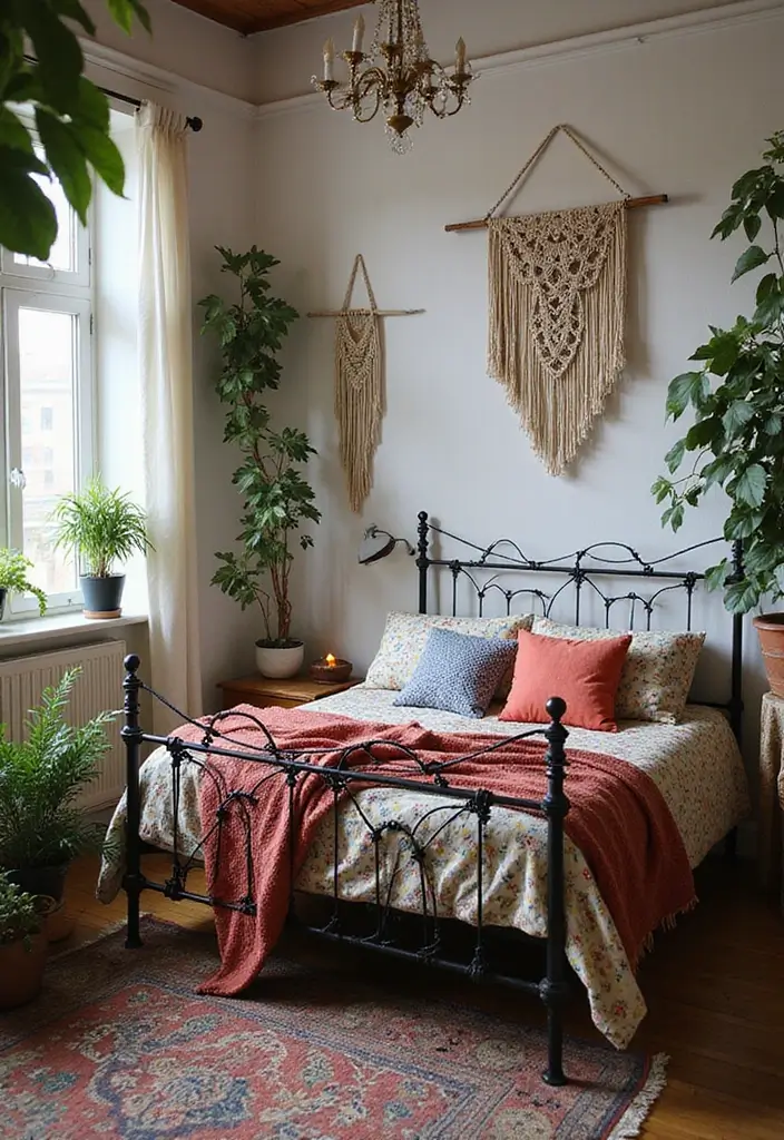 30 Black Bed Frame Bedroom Ideas That Look Strong & Stylish - 9. Bohemian Style with a Black Wrought Iron Frame