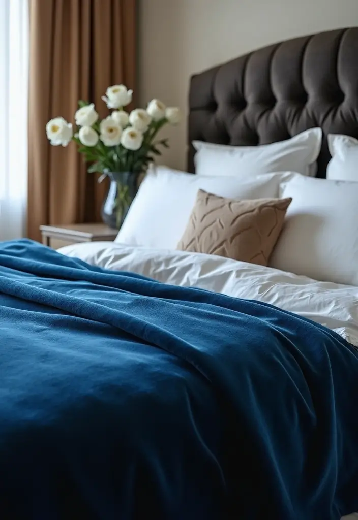 30 Blue Velvet Bedroom Ideas That Exude Luxury and Texture - 1. Lush Blue Velvet Bedspread