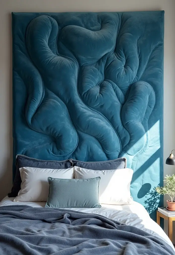 30 Blue Velvet Bedroom Ideas That Exude Luxury and Texture - 10. Blue Velvet Wall Art