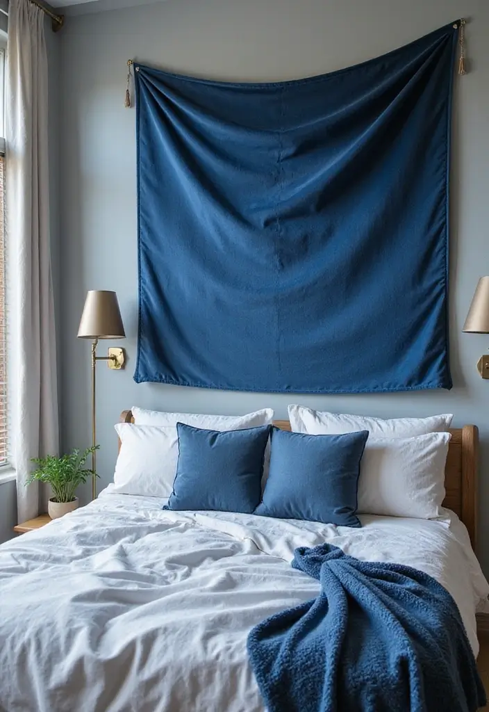 30 Blue Velvet Bedroom Ideas That Exude Luxury and Texture - 19. Blue Velvet Wall Hangings