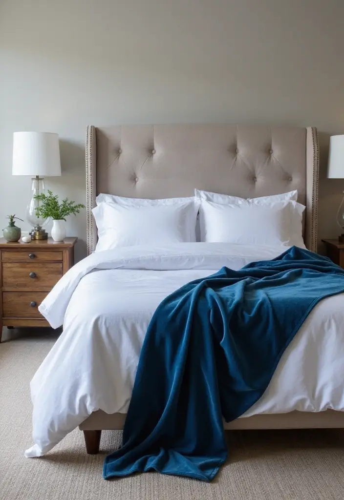 30 Blue Velvet Bedroom Ideas That Exude Luxury and Texture - 20. Blue Velvet Bed Runner