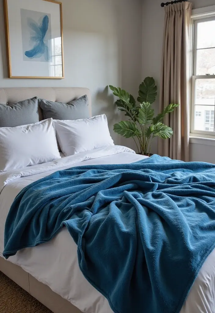 30 Blue Velvet Bedroom Ideas That Exude Luxury and Texture - 8. Blue Velvet Throw Blankets