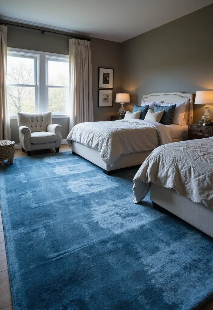 30 Blue Velvet Bedroom Ideas That Exude Luxury and Texture - 9. Blue Velvet Rugs
