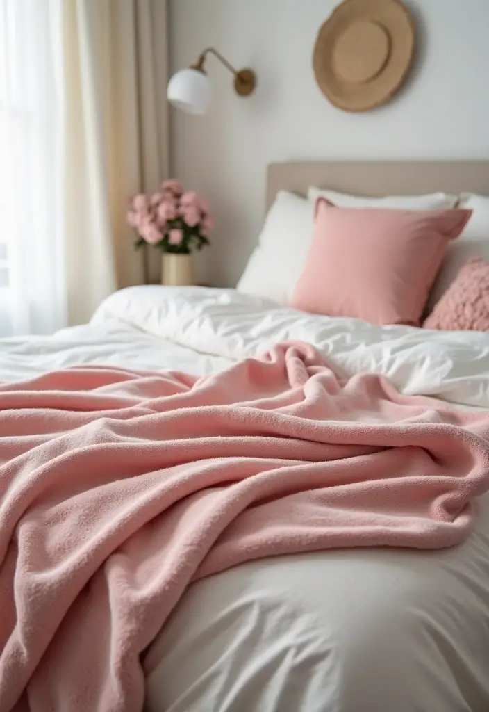 30 Blush Pink Bedroom Ideas That Feel Soft Romantic & Chic - 10. Blush Pink Throw Blankets