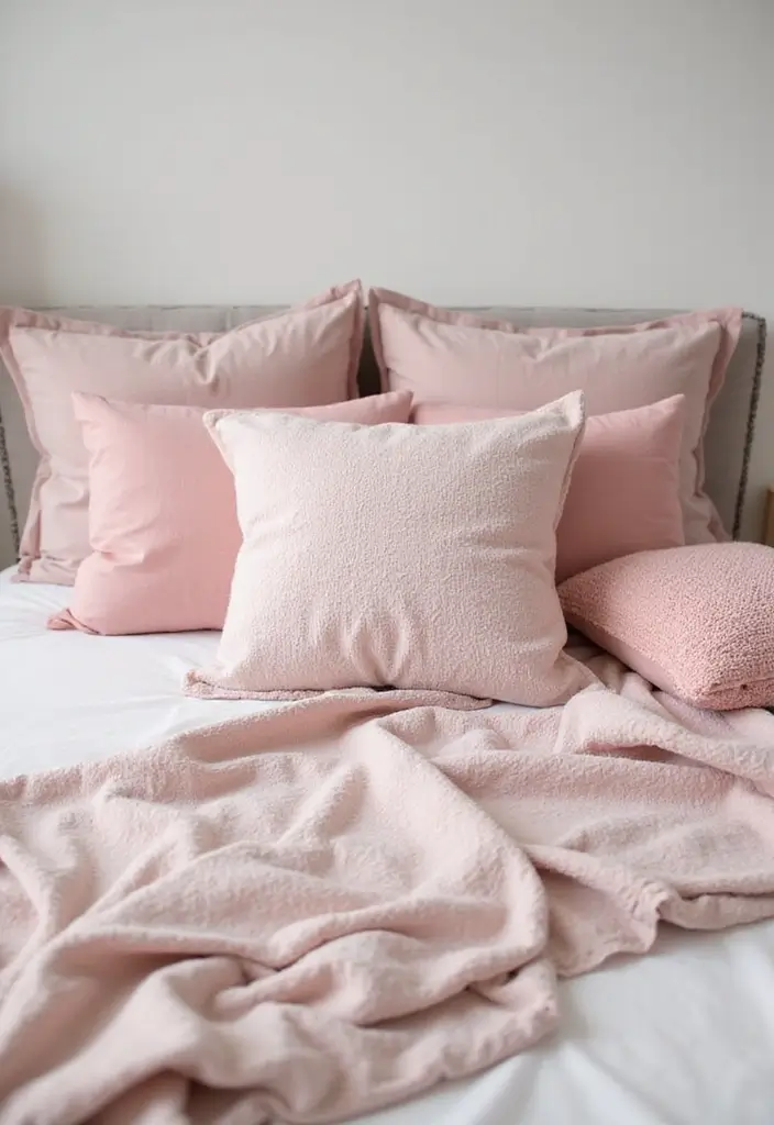 30 Blush Pink Bedroom Ideas That Feel Soft Romantic & Chic - 11. Blush Pink Pillows