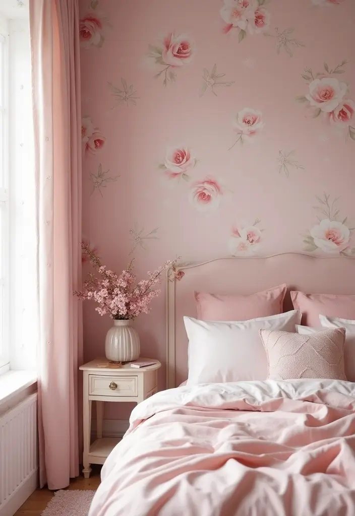 30 Blush Pink Bedroom Ideas That Feel Soft Romantic & Chic - 9. Blush Pink Wallpaper