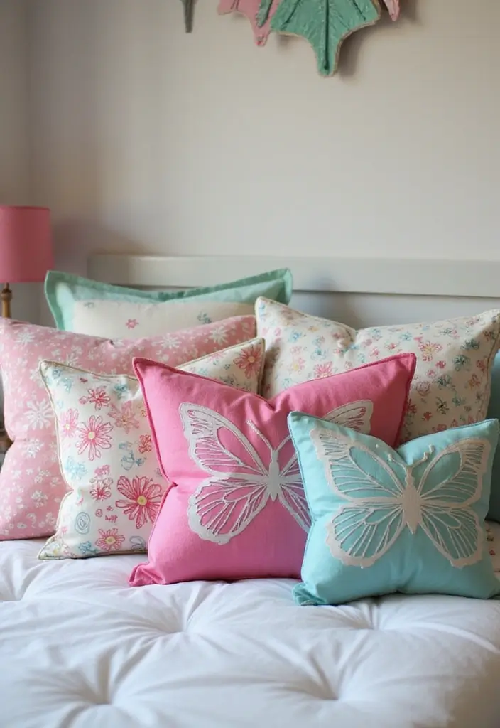 30 Butterfly Wall Decor Bedroom Ideas That Look Whimsical & Lovely - 11. Butterfly Decorative Pillows