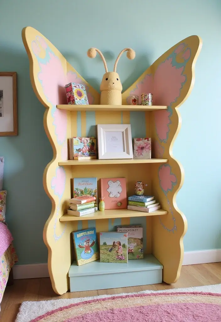 30 Butterfly Wall Decor Bedroom Ideas That Look Whimsical & Lovely - 17. Butterfly-themed Bookshelves