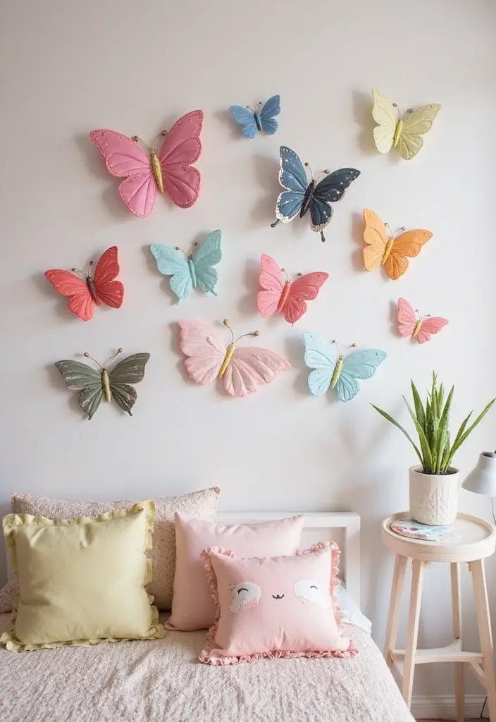 30 Butterfly Wall Decor Bedroom Ideas That Look Whimsical & Lovely - 24. Butterfly Themed Wall Hangings