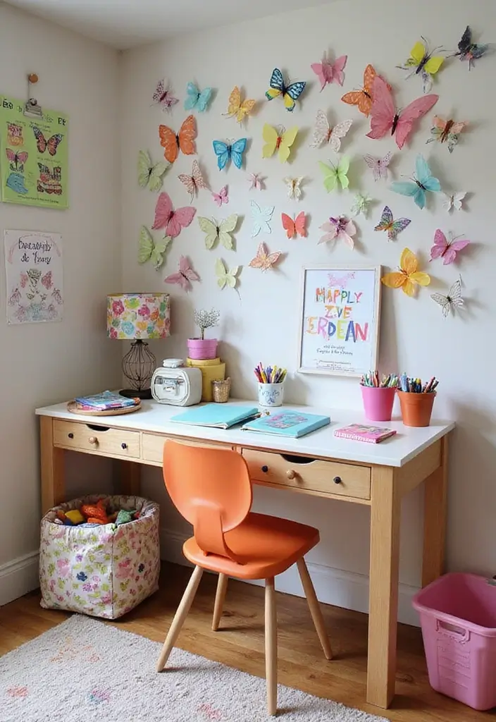 30 Butterfly Wall Decor Bedroom Ideas That Look Whimsical & Lovely - 26. Butterfly-themed Learning Stations