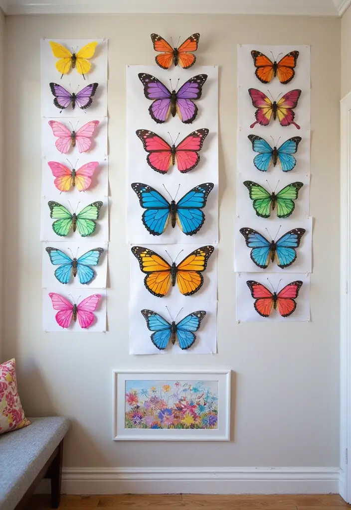30 Butterfly Wall Decor Bedroom Ideas That Look Whimsical & Lovely - 27. Butterfly Art Showcase