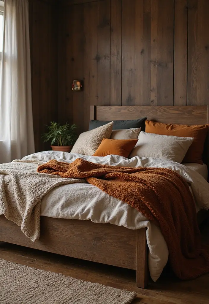 30 Dark Oak Bedroom Ideas That Bring Natural Warmth - 11. Layering with Textiles