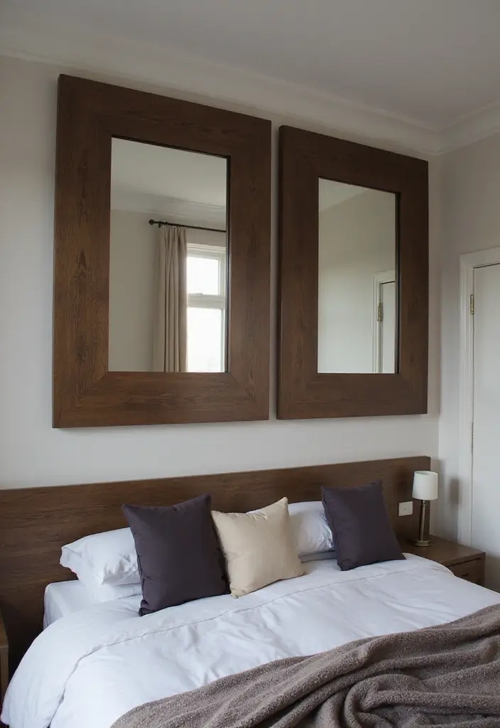 30 Dark Oak Bedroom Ideas That Bring Natural Warmth - 21. Dark Oak Mirrors for Depth