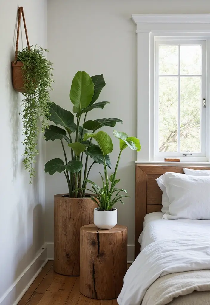 30 Dark Oak Bedroom Ideas That Bring Natural Warmth - 24. Dark Oak Plant Stands