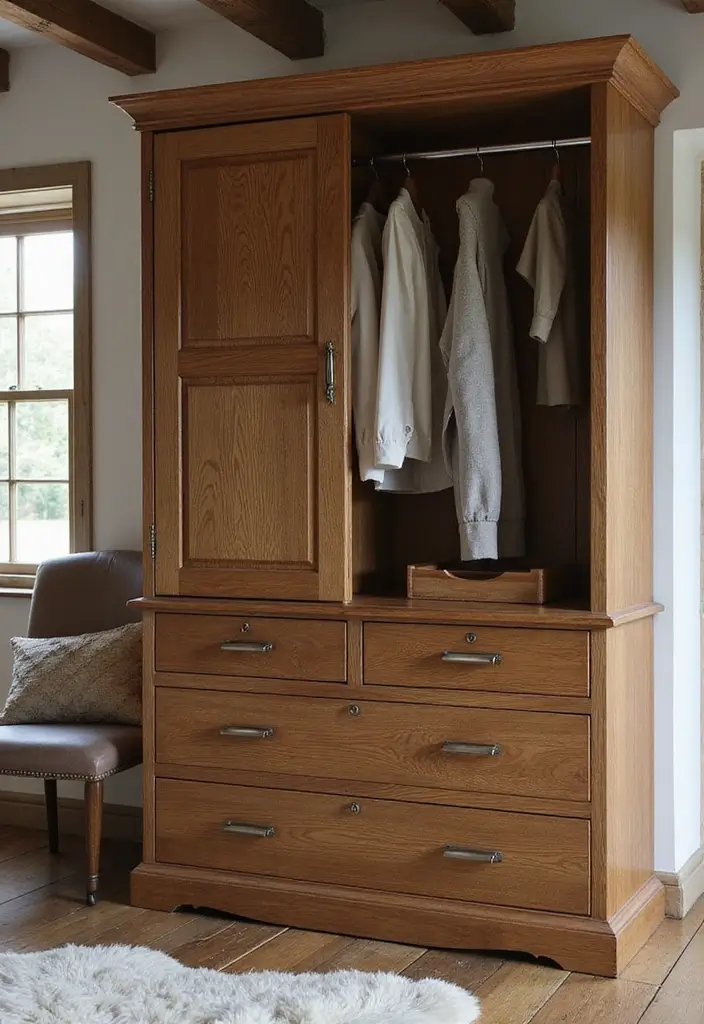 30 Dark Oak Bedroom Ideas That Bring Natural Warmth - 5. Dark Oak Wardrobe for Elegance