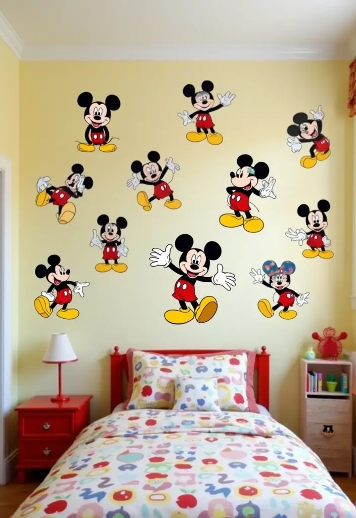 30 Mickey Mouse Bedroom Ideas That Bring Disney Magic Home - 21. Mickey Mouse Themed Wall Stickers