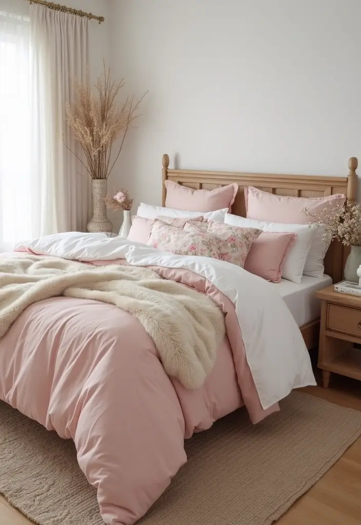 30 Pink Comforter Bedroom Ideas That Add Cozy Color - 1. Soft Blush Elegance