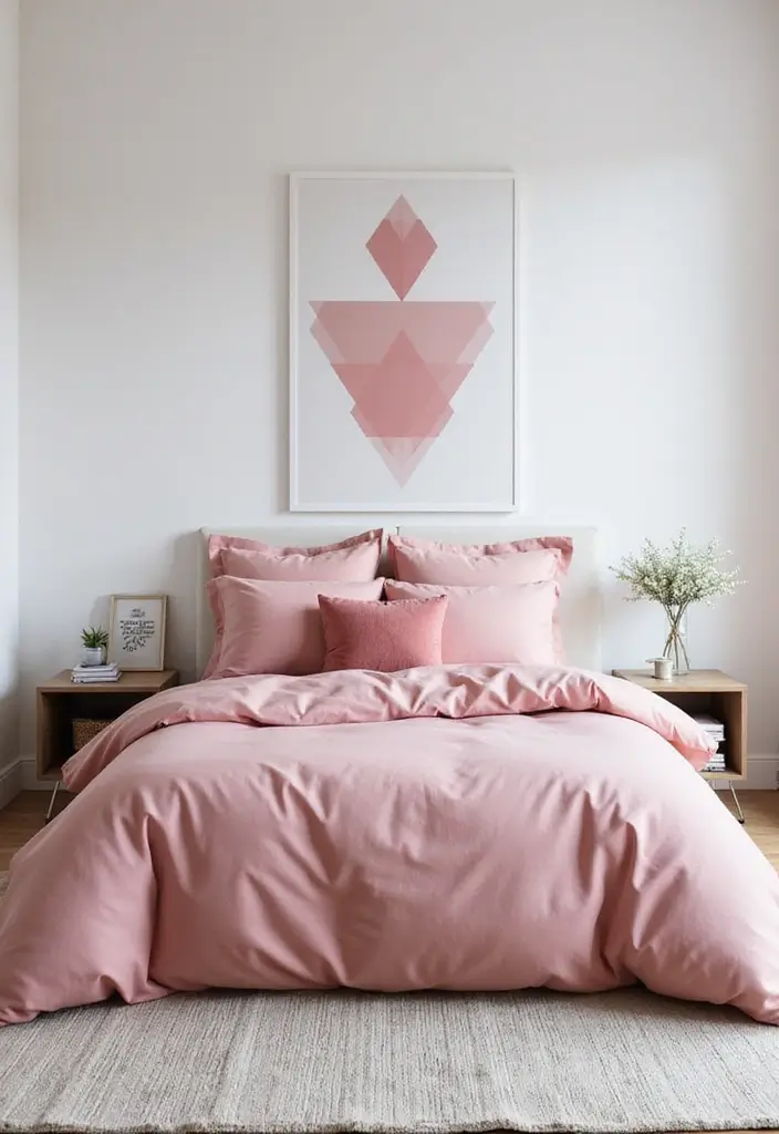 30 Pink Comforter Bedroom Ideas That Add Cozy Color - 5. Minimalist Touch