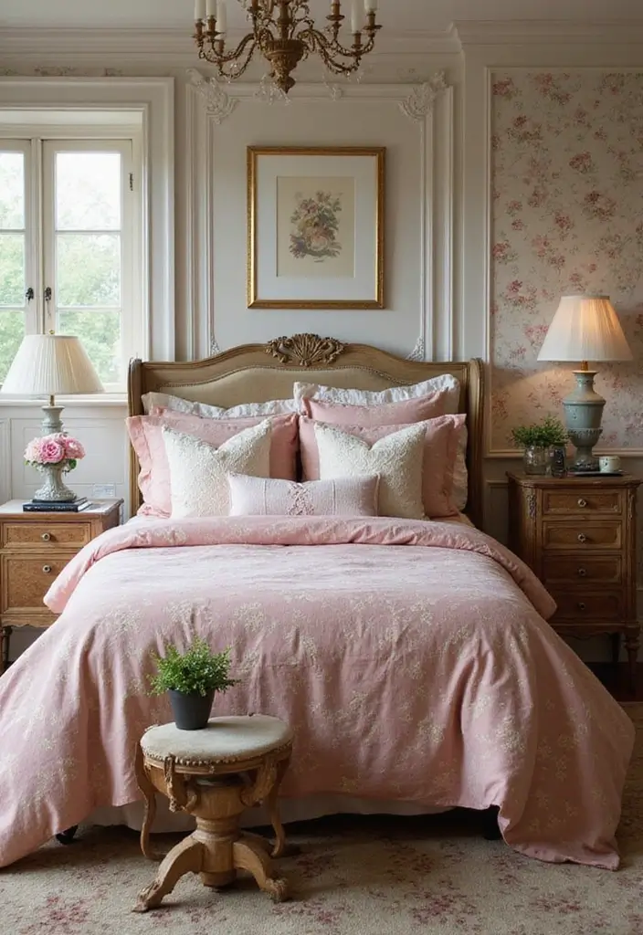 30 Pink Comforter Bedroom Ideas That Add Cozy Color - 6. Vintage Romance