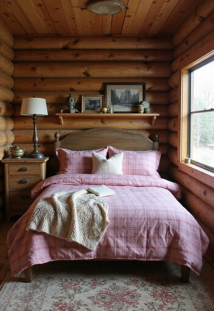 30 Pink Comforter Bedroom Ideas That Add Cozy Color - 8. Rustic Retreat