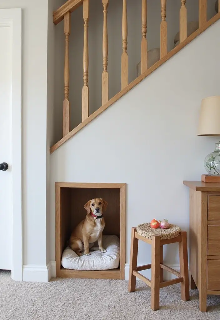 30 Stair Bulkhead Ideas Bedroom That Use Space Creatively - 10. Hidden Pet Area