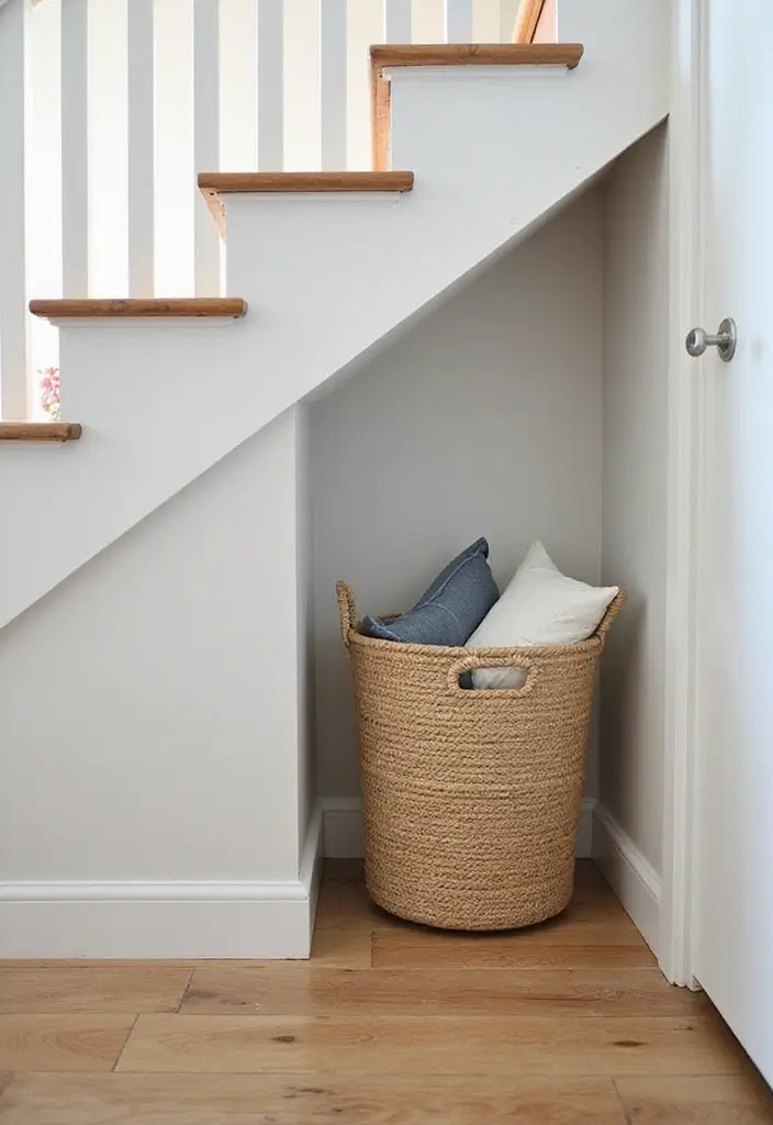 30 Stair Bulkhead Ideas Bedroom That Use Space Creatively - 17. Hidden Laundry Basket